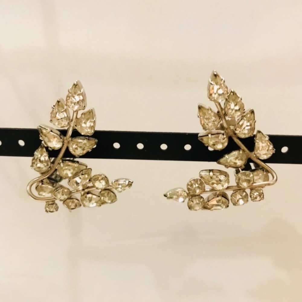 Rhinestone Leaf Clip Ons